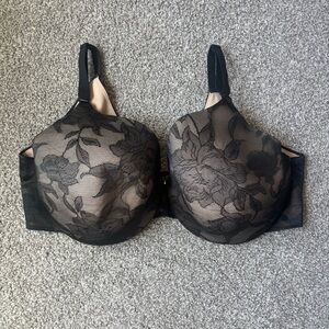 Cacique Chic Black Lace Lightly Lined Bra Adjustable Straps 46F Full Coverage